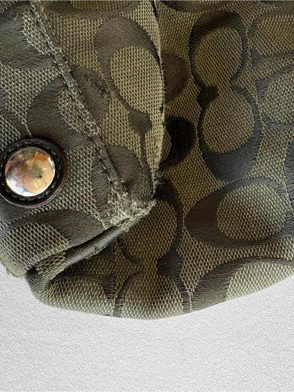 Vintage Coach Purse Forest Green Olive Penelope Carry all with Leather Trim